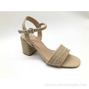 Damen Jute Upper Fashion Chunky Heel Sandale